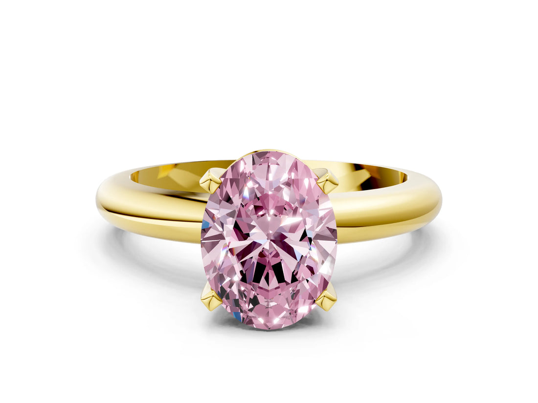 Yellow gold Fancy Pink Oval Cut Diamond Solitaire Engagement Ring with Round Band and Four-Prong Setting_149