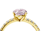 Yellow gold Fancy Pink Oval Cut Diamond Solitaire Pavé Engagement Ring with Round Band and Prong Setting_53
