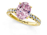 Yellow gold Fancy Pink Oval Cut Diamond Solitaire Pavé Engagement Ring with Round Band and Prong Setting_62