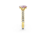 Yellow gold Fancy Pink Oval Cut Diamond Solitaire Pavé Engagement Ring with Round Band and Prong Setting_63