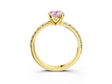Yellow gold Fancy Pink Oval Cut Diamond Solitaire Pavé Engagement Ring with Round Band and Prong Setting_64
