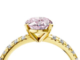 Yellow gold Fancy Pink Oval Cut Diamond Solitaire Pavé Engagement Ring with Round Band and Prong Setting_65