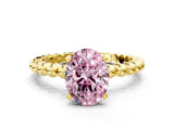 Yellow gold Fancy Pink Oval Cut Diamond Solitaire Ring with Beaded Band and Prong Setting_291