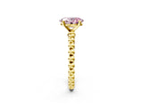Yellow gold Fancy Pink Oval Cut Diamond Solitaire Ring with Beaded Band and Prong Setting_293