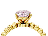Yellow gold Fancy Pink Oval Cut Diamond Solitaire Ring with Beaded Band and Prong Setting_295