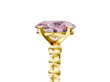 Yellow gold Fancy Pink Oval Cut Diamond Solitaire Ring with Beaded Band and Prong Setting_296