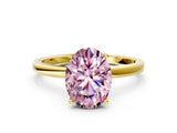 Yellow gold Fancy Pink Oval Cut Diamond Solitaire Ring with Classic Band and Four-Prong Setting