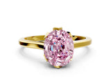 Yellow gold Fancy Pink Oval Cut Diamond Solitaire Ring with Flower Prong Setting and Classic Band_37