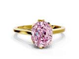 Yellow gold Fancy Pink Oval Cut Diamond Solitaire Ring with Flower Prong Setting and Classic Band_77