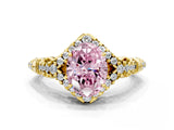 Yellow gold Fancy Pink Oval Cut Diamond Solitaire Ring with Hidden Halo and Pavé Band_27