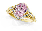 Yellow gold Fancy Pink Oval Cut Diamond Solitaire Ring with Hidden Halo and Pavé Band_28