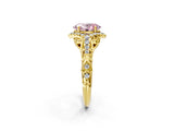 Yellow gold Fancy Pink Oval Cut Diamond Solitaire Ring with Hidden Halo and Pavé Band_29