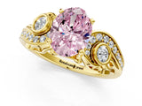 Yellow gold Fancy Pink Oval Cut Diamond Solitaire Ring with Milgrain Pavé Band and Four-Prong Setting_173
