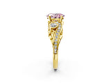 Yellow gold Fancy Pink Oval Cut Diamond Solitaire Ring with Milgrain Pavé Band and Four-Prong Setting_174