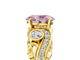 Yellow gold Fancy Pink Oval Cut Diamond Solitaire Ring with Milgrain Pavé Band and Four-Prong Setting_177