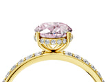 Yellow gold Fancy Pink Oval Cut Diamond Solitaire Ring with Pavé Band and Hidden Halo_23