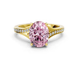 Yellow gold Fancy Pink Oval Cut Diamond Solitaire Ring with Pavé Band and Prong Setting_12