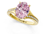 Yellow gold Fancy Pink Oval Cut Diamond Solitaire Ring with Pavé Band and Prong Setting_13