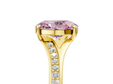 Yellow gold Fancy Pink Oval Cut Diamond Solitaire Ring with Pavé Band and Prong Setting_17