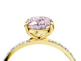 Yellow gold Fancy Pink Oval Cut Diamond Solitaire Ring with Pave Band and Four Prong Setting_92