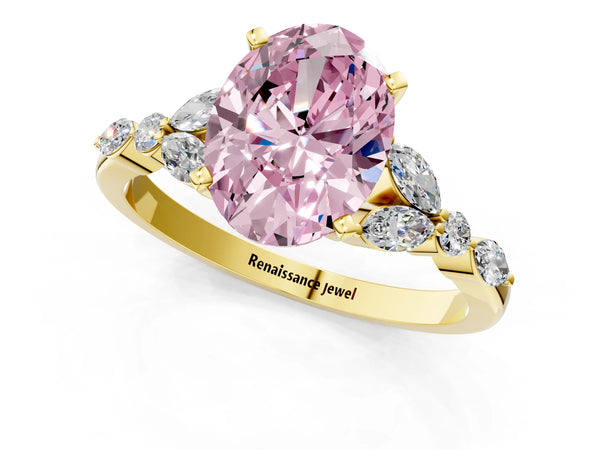 Yellow Gold Oval Engagement Ring Setting for Fancy Pink Center