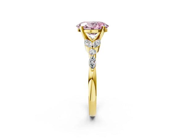Yellow Gold Oval Engagement Ring Setting for Fancy Pink Center