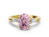 Yellow gold Fancy Pink Oval  Cut Diamond Solitaire Ring with Tapered Baguette Accents and Four-Prong Setting_77