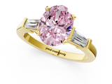 Yellow gold Fancy Pink Oval  Cut Diamond Solitaire Ring with Tapered Baguette Accents and Four-Prong Setting_78