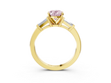 Yellow gold Fancy Pink Oval  Cut Diamond Solitaire Ring with Tapered Baguette Accents and Four-Prong Setting_80