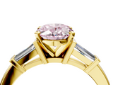 Yellow gold Fancy Pink Oval  Cut Diamond Solitaire Ring with Tapered Baguette Accents and Four-Prong Setting_81