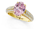 Yellow gold Fancy Pink Oval Cut Diamond Solitaire Ring with Three-Row Pavé Band and Four-Prong Setting_38