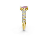 Yellow gold Fancy Pink Oval Cut Diamond Solitaire Ring with Three-Row Pavé Band and Four-Prong Setting_39
