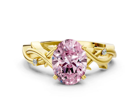 Yellow gold Fancy Pink Oval Cut Diamond Solitaire Ring with Twisted Band and Prong Setting_200