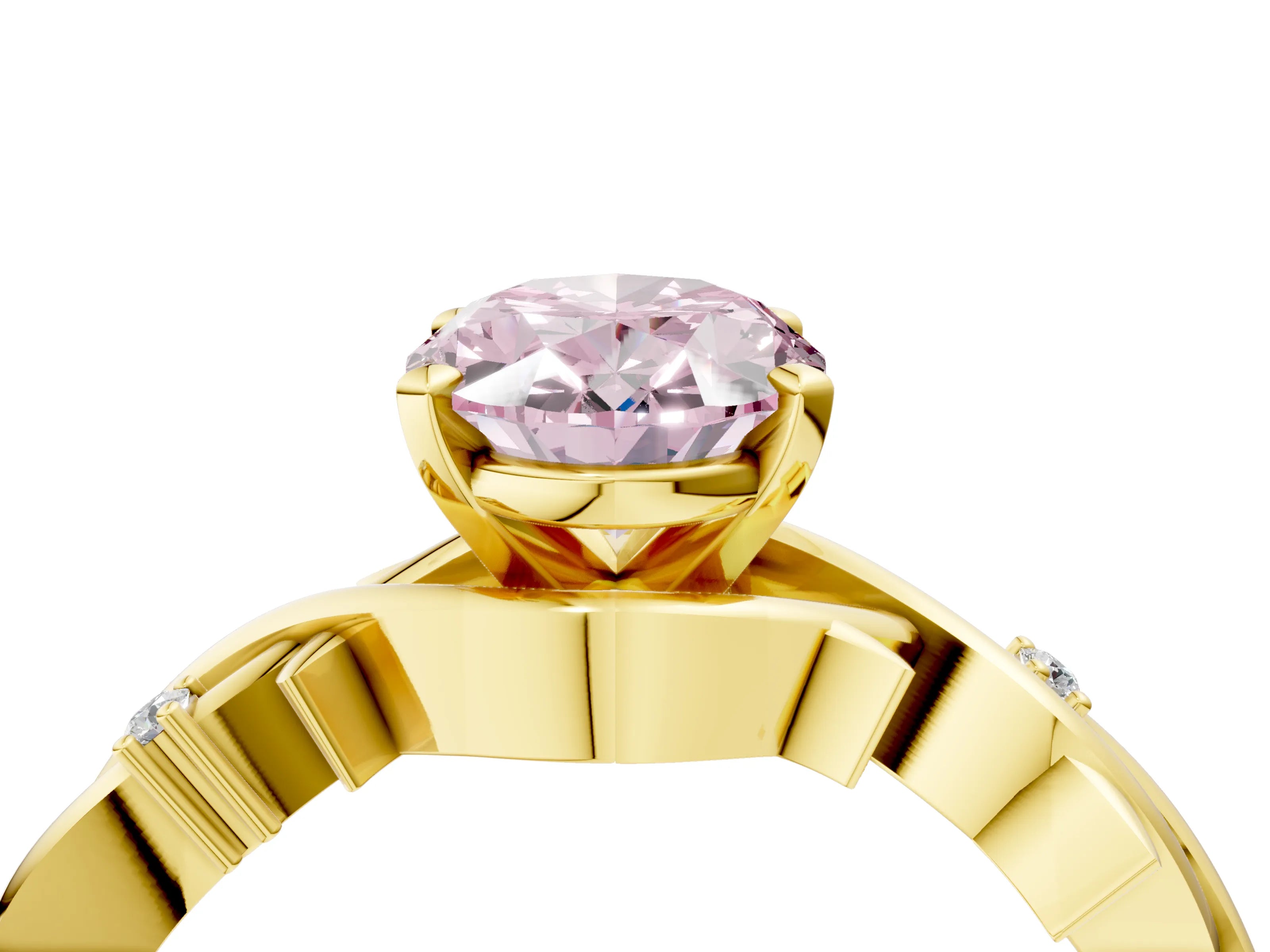 Yellow gold Fancy Pink Oval Cut Diamond Solitaire Ring with Twisted Band and Prong Setting_204