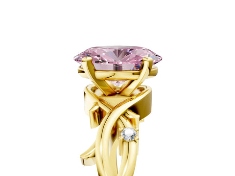 Yellow gold Fancy Pink Oval Cut Diamond Solitaire Ring with Twisted Band and Prong Setting_205