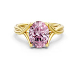 Yellow gold Fancy Pink Oval Cut Diamond Solitaire Twist Band Prong Setting Ring_79