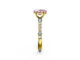 Yellow gold Fancy Pink Oval  Cut Diamond Solitaire with Pave Band and Four-Prong Setting 2