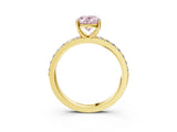 Yellow gold Fancy Pink Oval  Cut Diamond Solitaire with Pave Band and Four-Prong Setting 3