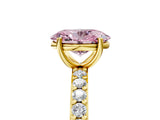 Yellow gold Fancy Pink Oval  Cut Diamond Solitaire with Pave Band and Four-Prong Setting 5