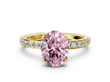 Yellow gold Fancy Pink Oval  Cut Diamond Solitaire with Pave Band and Four-Prong Setting