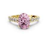 Yellow gold Fancy Pink Oval  Cut Diamond Solitaire with Pave Band and Four-Prong Setting_132