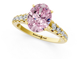 Yellow gold Fancy Pink Oval  Cut Diamond Solitaire with Pave Band and Four-Prong Setting_133