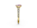 Yellow gold Fancy Pink Oval  Cut Diamond Solitaire with Pave Band and Four-Prong Setting_134
