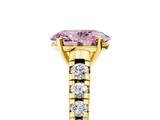 Yellow gold Fancy Pink Oval  Cut Diamond Solitaire with Pave Band and Four-Prong Setting_137