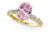 Yellow gold Fancy Pink Oval Cut Diamond Solitaire with Side Stones, Pave Band, Four-Prong Setting_101