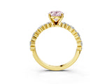 Yellow gold Fancy Pink Oval Cut Diamond Solitaire with Side Stones, Pave Band, Four-Prong Setting_103