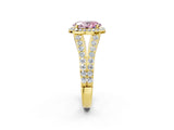 Yellow gold Fancy Pink Oval Cut Diamond Split Shank Halo Ring with Four-Prong Setting_60