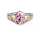 Yellow gold Fancy Pink Oval Cut Diamond Split Shank Pavé Engagement Ring with Four-Prong Setting_91