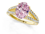 Yellow gold Fancy Pink Oval Cut Diamond Split Shank Pavé Engagement Ring with Four-Prong Setting_92