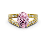Yellow gold Fancy Pink Oval Cut Diamond Split Shank Ring with Pavé Band and Four-Prong Setting_44
